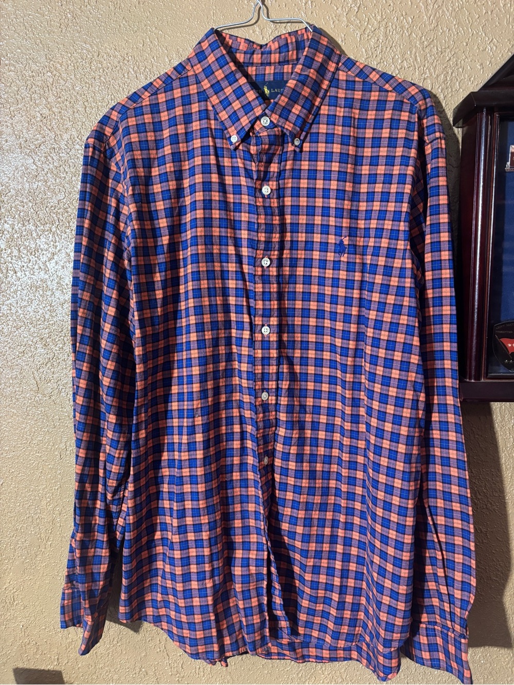Ralph Lauren Orange and Blue Plaid Button-Down Shirt